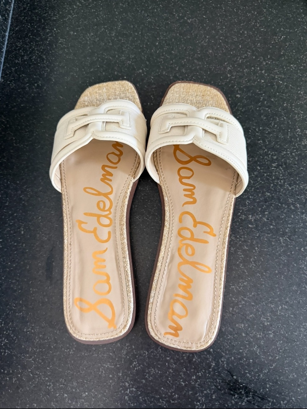 Sam Edelman Cream Slide Sandal with Woven Footbed - Picture 4 of 5